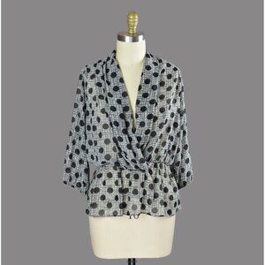 GREEN DRAGON MADE IN USA POLKA DOT GRAY LIGHTWEIGHT BLOUSE